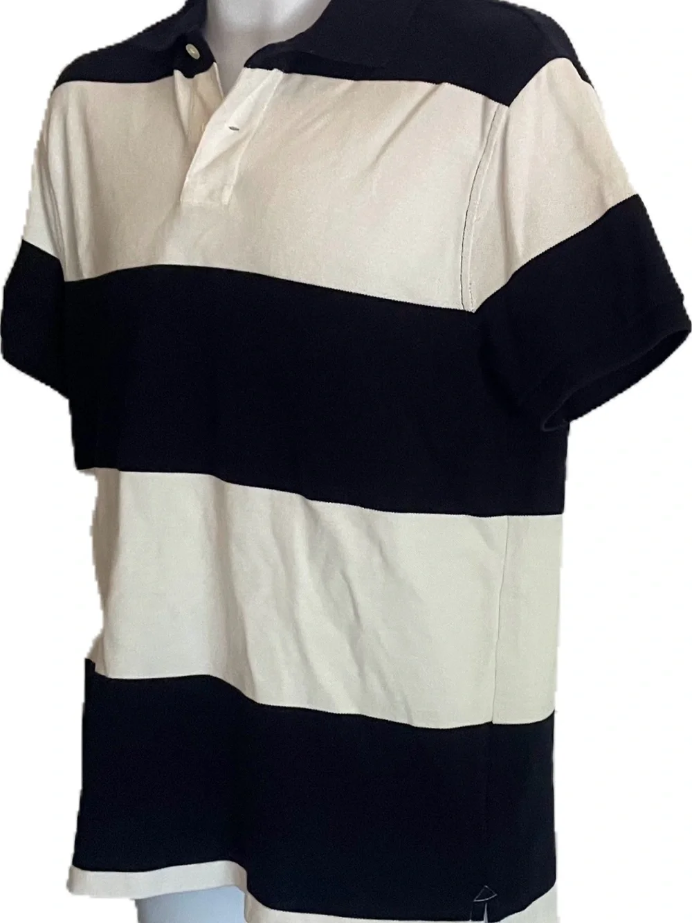 J. Crew Navy and White Wide-Stripe Polo Shirt
